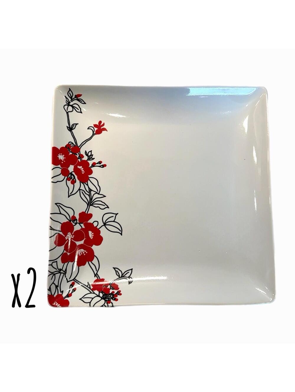 Set of 2 Coventry Broomaline Red Square 10.5” Dinner Plates